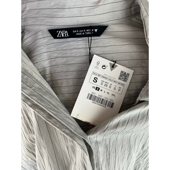 Zara Long Sleeve Cropped Gray Striped Shirt Small NWT - Picture 6 of 7